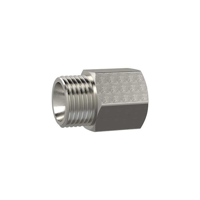 [111636] RIEGLER Reducing nipple, Long, G 1/4 o., G 1/8 i., AF 17, Stainless steel