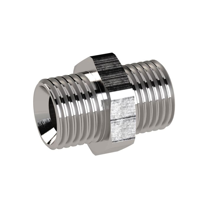 [111675] RIEGLER Doppelgewindenippel, M5 a., G 1/4 a., SW 17, Edelstahl 1.4571