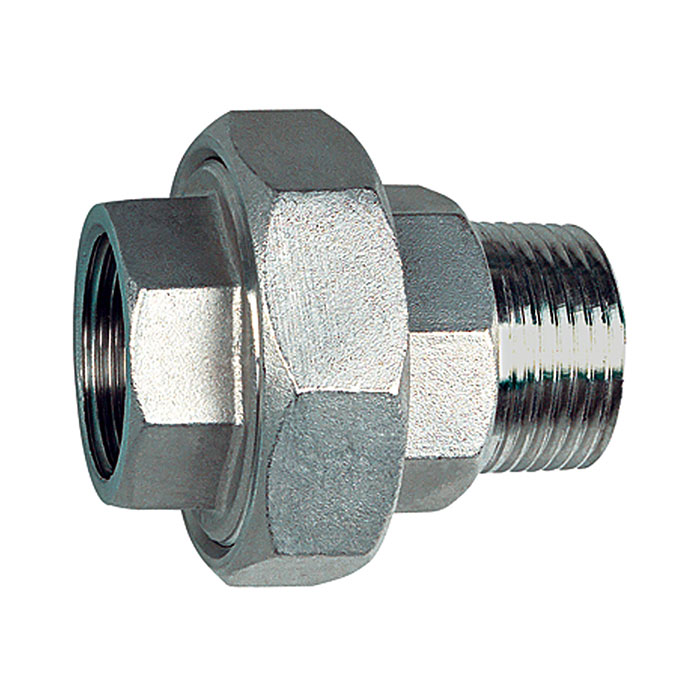 RIEGLER Lösb. Doppelgewindenippel, IG/AG, flach dichtend G 1/8, ES 1.4408