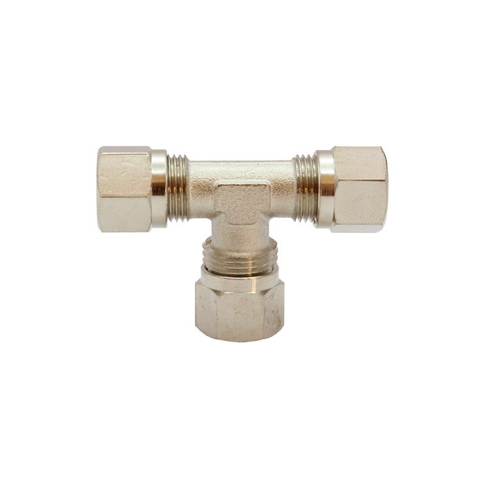 [112045] RIEGLER T-fitting, Pipe exterior Ø 15 mm, AF 17, nickel-plated brass