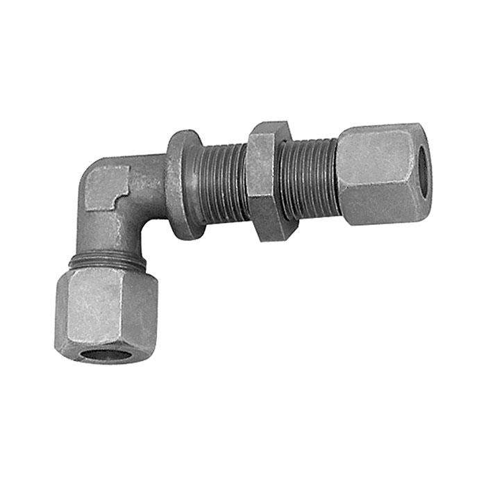 [112213] RIEGLER Angled bulkhead fitting, Pipe exterior Ø 8 mm, galvanised steel