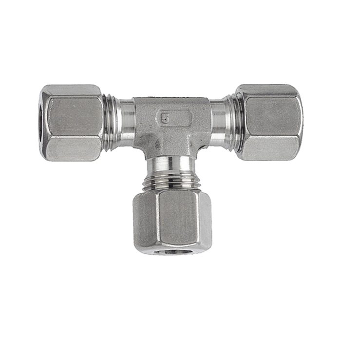 [112437] RIEGLER T-Verschraubung, Rohr-Außen-Ø 6 mm, Edelstahl 1.4571, 315 bar