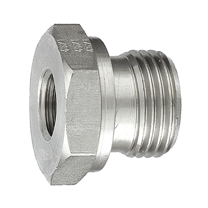 [112498] RIEGLER Short reducer, G 1 o., G 1/2 i., Stainless steel 1.4571