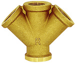 [112606] RIEGLER Distributor, 3-fold, G 3/8 i., 3 x G 3/8 IT, Bright brass