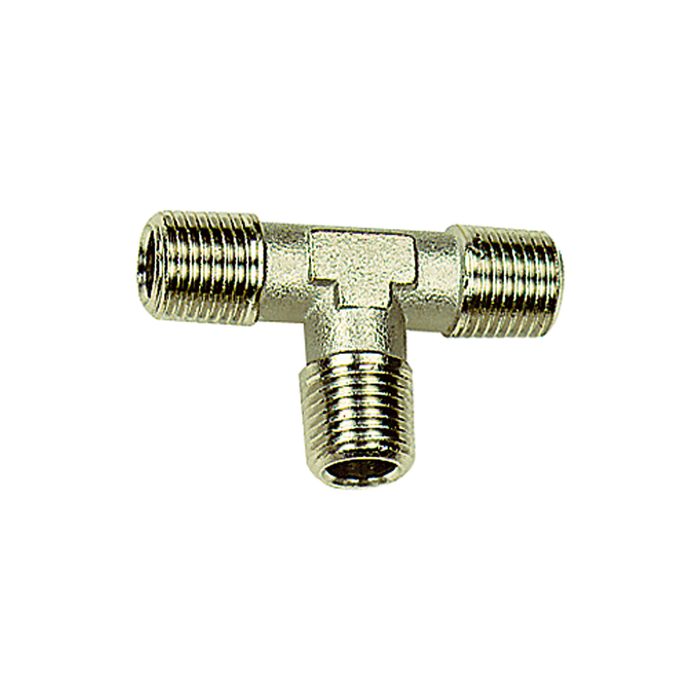 [112760] RIEGLER T-piece, exterior/exterior/exterior, R 1/4, nickel-plated brass