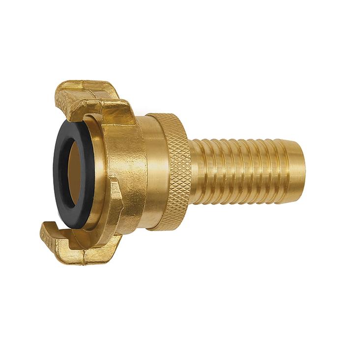 [107790] RIEGLER GEKA hose piece, rigid, Safety design, bright brass, I.D. 13