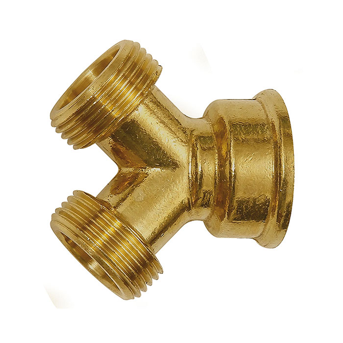 RIEGLER GEKA branch off fitting, bright brass, 1 x G 3/4 i., 2 x G 3/4 o.