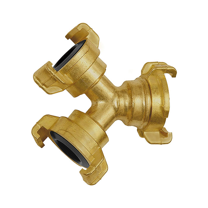 RIEGLER GEKA branch off fitting, bright brass, 3 x GEKA coupling