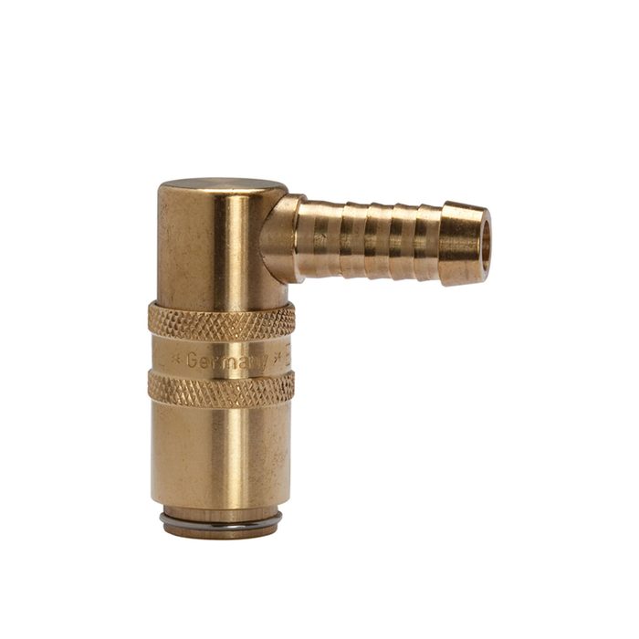 [107913] RIEGLER Temperierkupplung DN 6, Zapfen 9 mm, Absperrventil, Tülle 90°