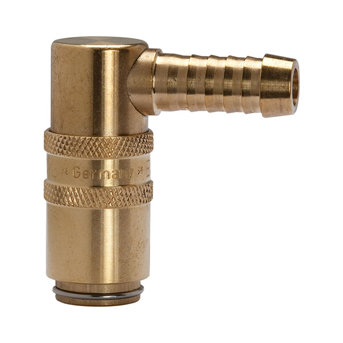 RIEGLER Tempered coupling DN 6, Taps 9 mm, Brass, Hose sleeve 90°