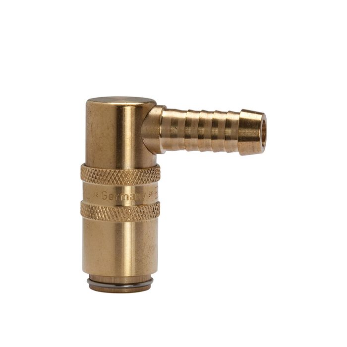 [107916] RIEGLER Temperierkupplung DN 6, Zapfen 9 mm, Schlauchtülle 90°