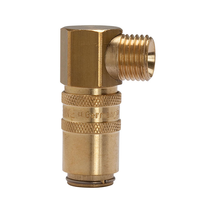 RIEGLER Tempered coupling DN 6, Exterior thread, Brass, G 1/4 90°