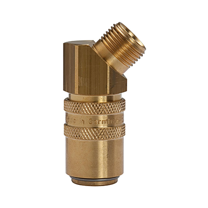 RIEGLER Tempered coupling DN 9, ET, Blocking valve, Brass, M16x1.5 45°