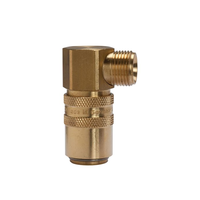 [107964] RIEGLER Tempered coupling DN 9, ET, Blocking valve, Brass, G 3/8 90°