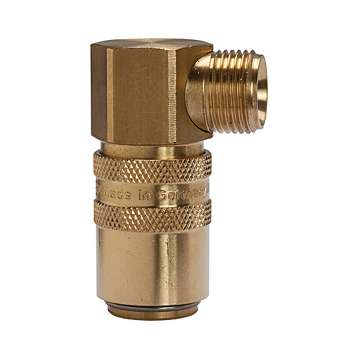 RIEGLER Tempered coupling DN 9, ET, Blocking valve, Brass, M16x1.5 90°