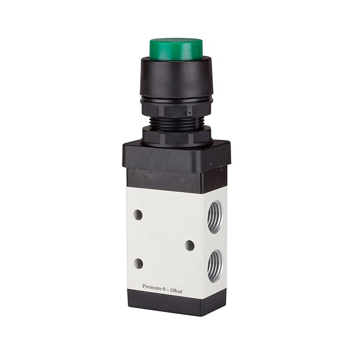 [115999] RIEGLER 3/2-way valve manual »M3« Push button, NC, monostable, G 1/4