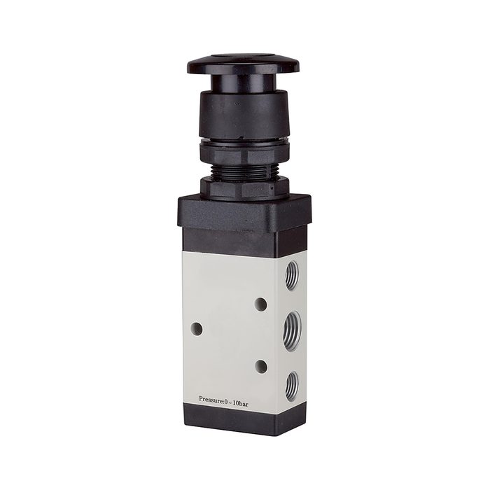 [116012] RIEGLER 5/2-way valve, manual »M5« Palm button, monostable, G 1/8