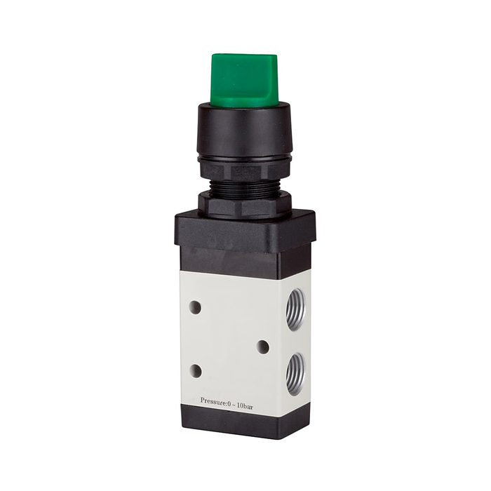 [116020] RIEGLER 3/2-way valve, manual »M3« Rotating handle, NC, monostable, G 1/8
