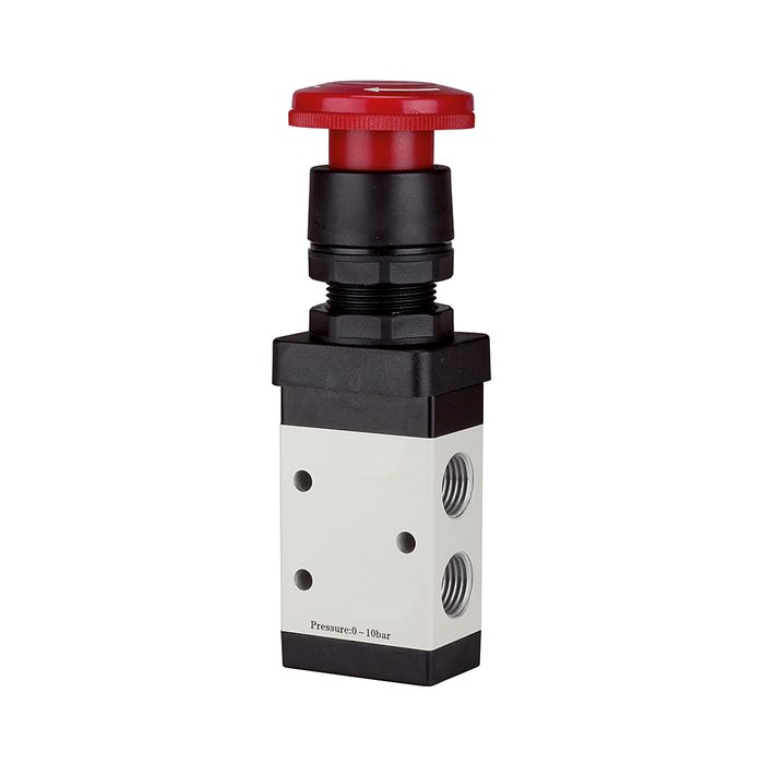 [116030] RIEGLER 3/2-Wegeventil, manuell »M3«, Pilztaster, Notrastung, NC, G 1/8