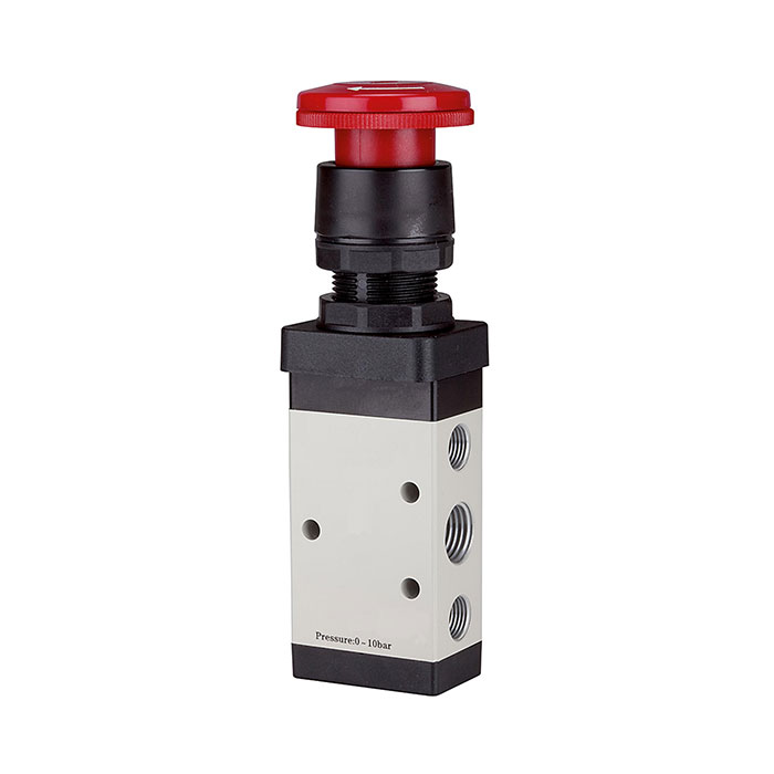 RIEGLER 5/2-Wegeventil, manuell »M5«, Pilztaster, Notrastung, G 1/8