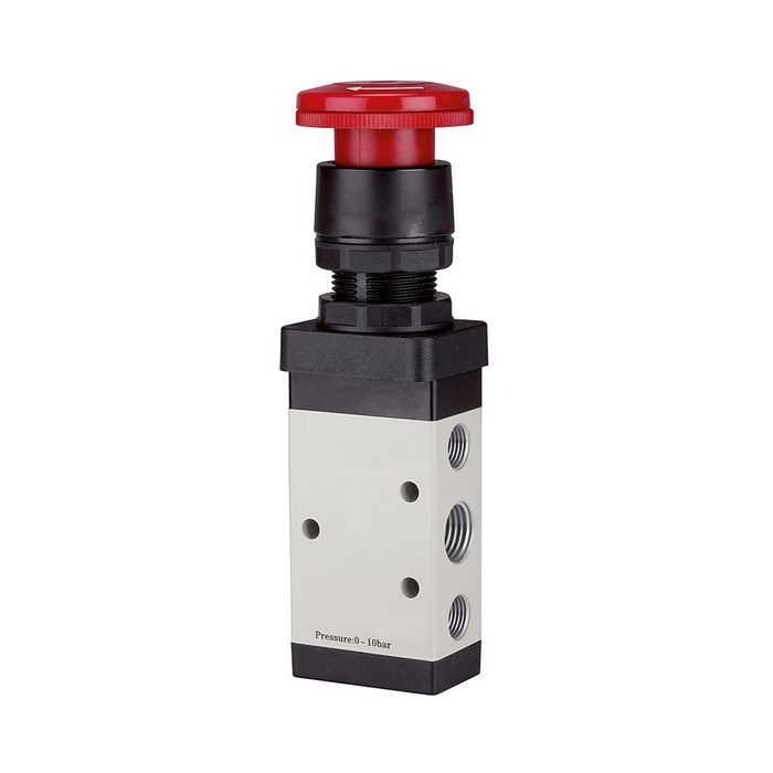 [116032] RIEGLER 5/2-way valve manually »M5« Palm button, Emergency locking, G 1/8