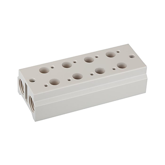 [116223] RIEGLER Mehrfach-Grundplatte für 3/2-Wegeventile, 3 Positionen, M5, G 1/8