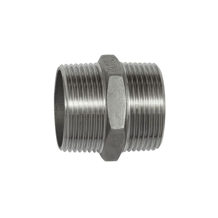 [125662] RIEGLER Double threaded nipple, Hex. R 1/4, AF 15, Stainless steel 1.4408