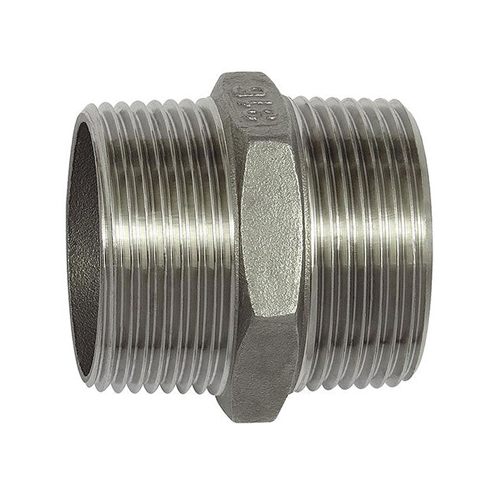 RIEGLER Double threaded nipple, Hex. R 3/8, AF 18, Stainless steel 1.4408