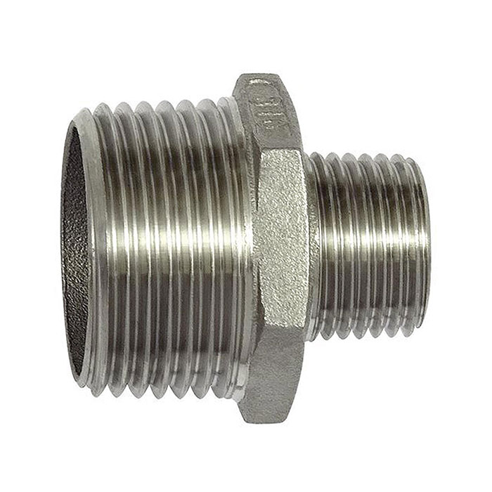 RIEGLER Double threaded nipple, red., Hexagonal, R 1 1/4, R 3/4, AF 44