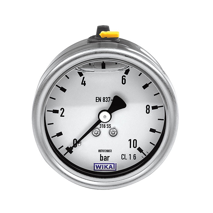 RIEGLER Glycerine pressure gauge, CrNi steel, G 1/2, 0 - 10 bar, Ø 100