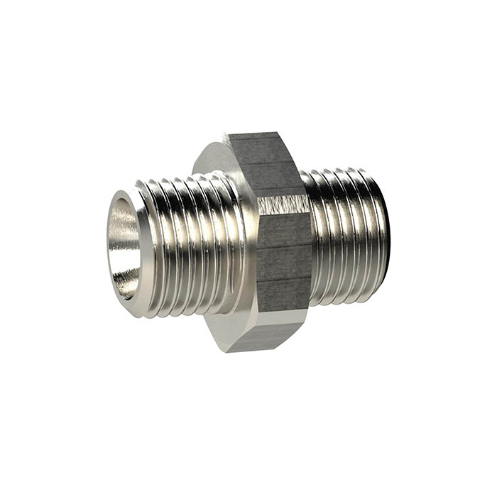 RIEGLER Double threaded nipple, G 1 1/2 o., G 3/4 o., nickel-plated brass
