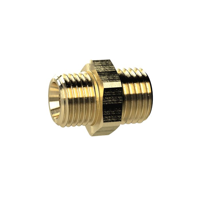 [134476] RIEGLER Doppelgewindenippel, M14x1,5 a., M14x1,5 a., SW 17, Messing