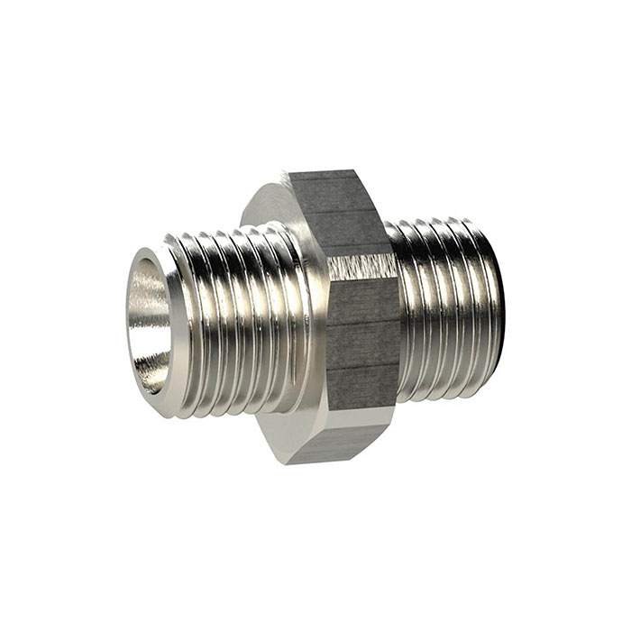 RIEGLER Doppelgewindenippel, G 1/2 a., M24x1,5 a., SW 28, MS vern.