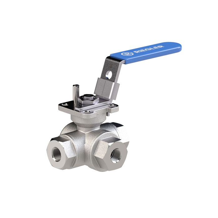 [135931] RIEGLER 3-way ball valve, T-hole, Stainless steel 1.4408, G 3/4, DN 20