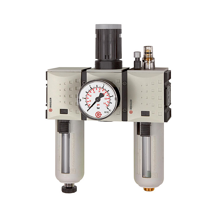 RIEGLER Service unit 3-part »FUTURA«, PC, Size 2, G 1/2, 0.1-2, Semi a.