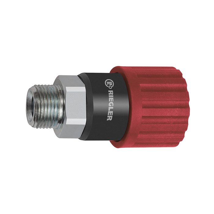 [141742] RIEGLER Swivel safety coupling I.D. 6, ISO 6150 C, Steel, G 1/2 ET