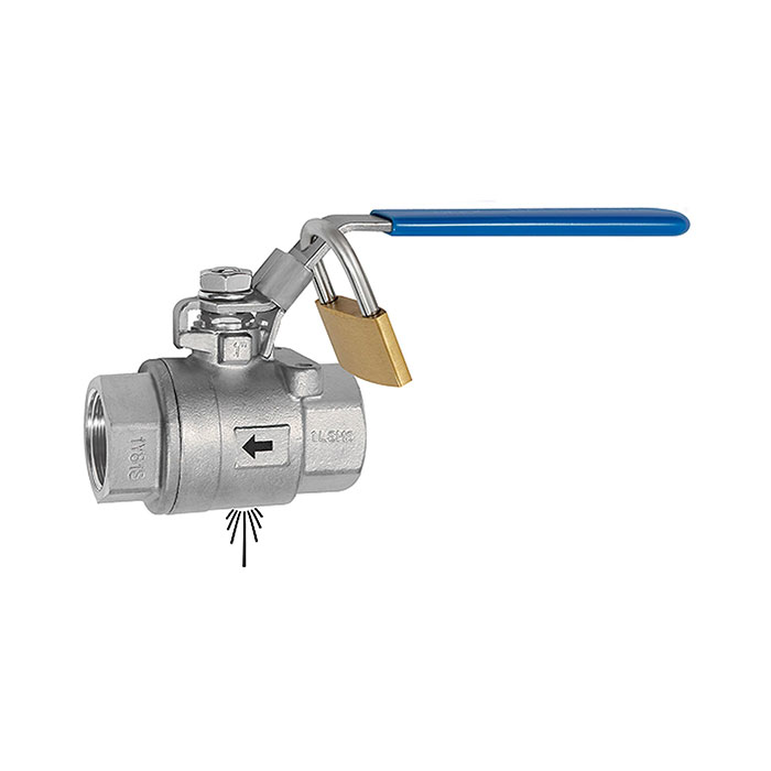 RIEGLER Stainless steel ball valve, lockable, venting hole, G 1/2