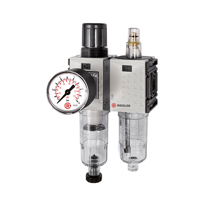 RIEGLER Service unit 2-part »FUTURA-mini« PC container, G 1/4, 0.5-8 bar