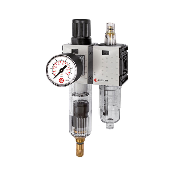 [142460] RIEGLER WE 2-tlg. »FUTURA-mini«, PC-Beh., Standardmano, G 1/4, 0,1-4, VA