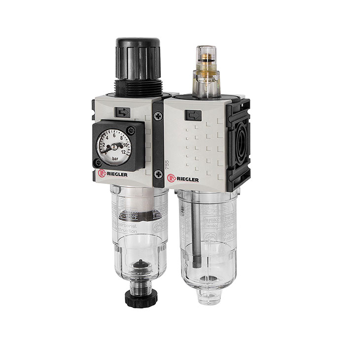 RIEGLER Service unit 2-part »FUTURA-mini« PC container, G 1/4, 0.5-8 bar