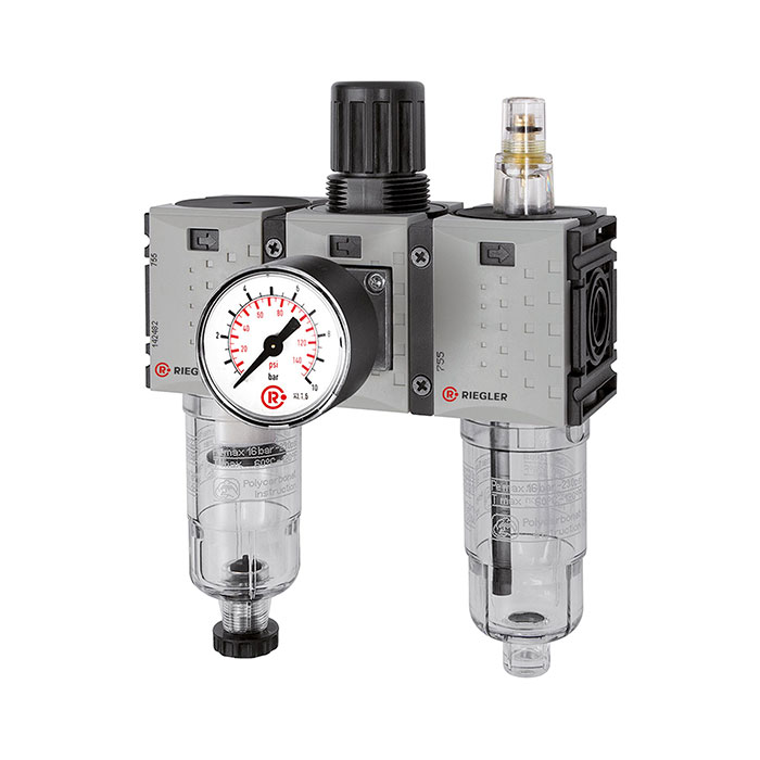 RIEGLER Service unit 3-part »FUTURA-mini« PC container, G 1/4, 0.1-4 bar