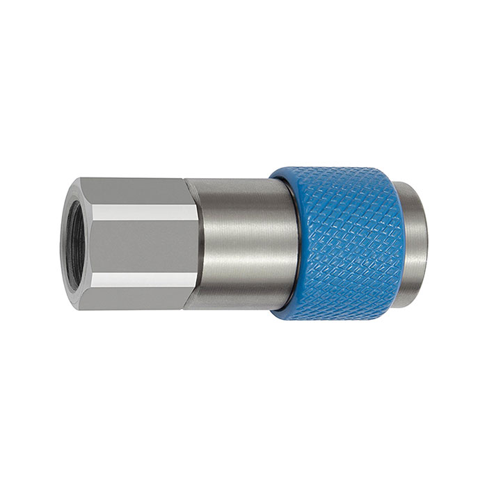 RIEGLER Captive swivel safety coupling I.D. 6, ISO 6150 C, G 1/4 IT, blue