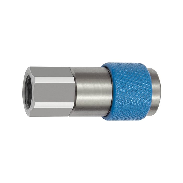 [141885] RIEGLER Captive swivel safety coupling I.D. 6, ISO 6150 C, G 1/4 IT, blue