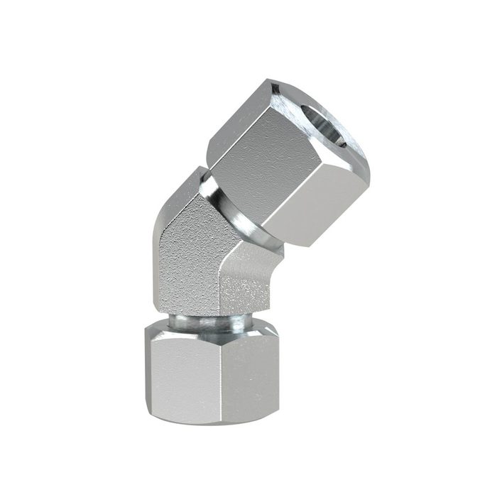 [158999] RIEGLER Adj. 45° screw conn., M16x1.5 i., Pipe ext.Ø 8, galvanised steel