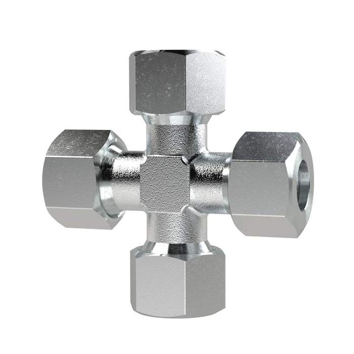 [159723] RIEGLER Cross fitting, Pipe exterior Ø6mm, galvanised steel