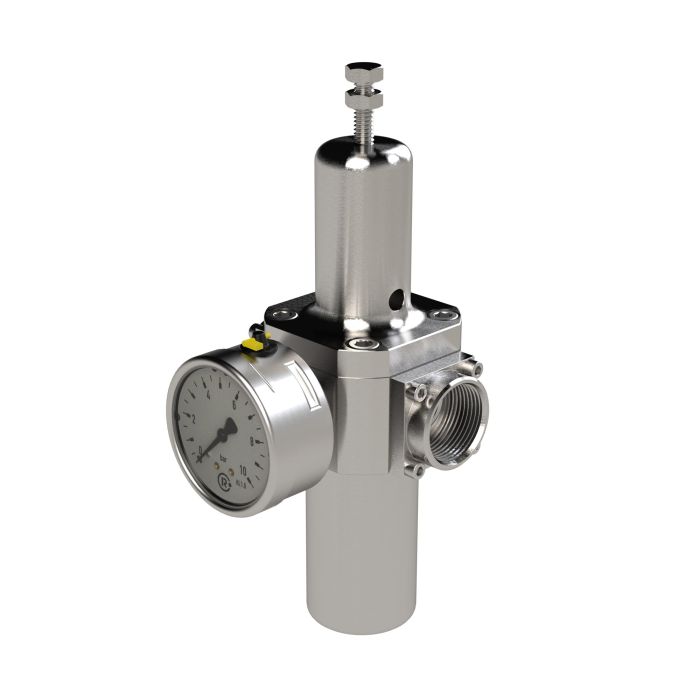 RIEGLER Edelstahl-Filterregler 1.4404, rücksteuerbar, G 1, 1,0 - 17 bar