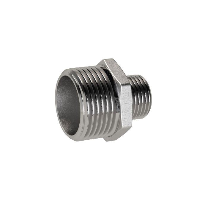 RIEGLER Doppelgewindenippel red., R 2, R 1, AG, SW 61, ES 1.4408