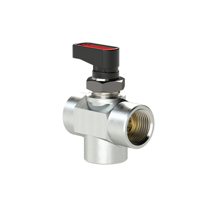 [129833] RIEGLER 3-way mini ball valve, T-bore, MS chrome-plated, G 3/8 female thread, DN 7