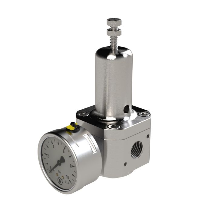 RIEGLER Edelstahl-Druckregler, 1.4404, rücksteuerbar, G 1/4, 0,5 - 8 bar