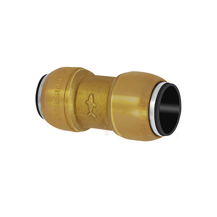 Straight connector, brass, "sharkbite", for pipe outer ø 15 mm